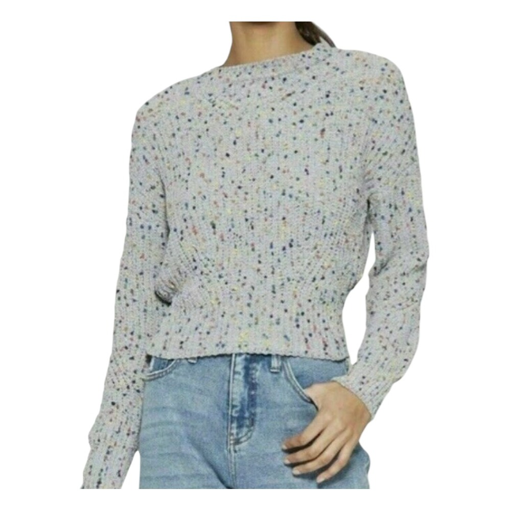 NWT Wild Fable GRAY/MULTI-COLOR Confetti Sweater FUNFETTI Chenille Rainbow SZ S